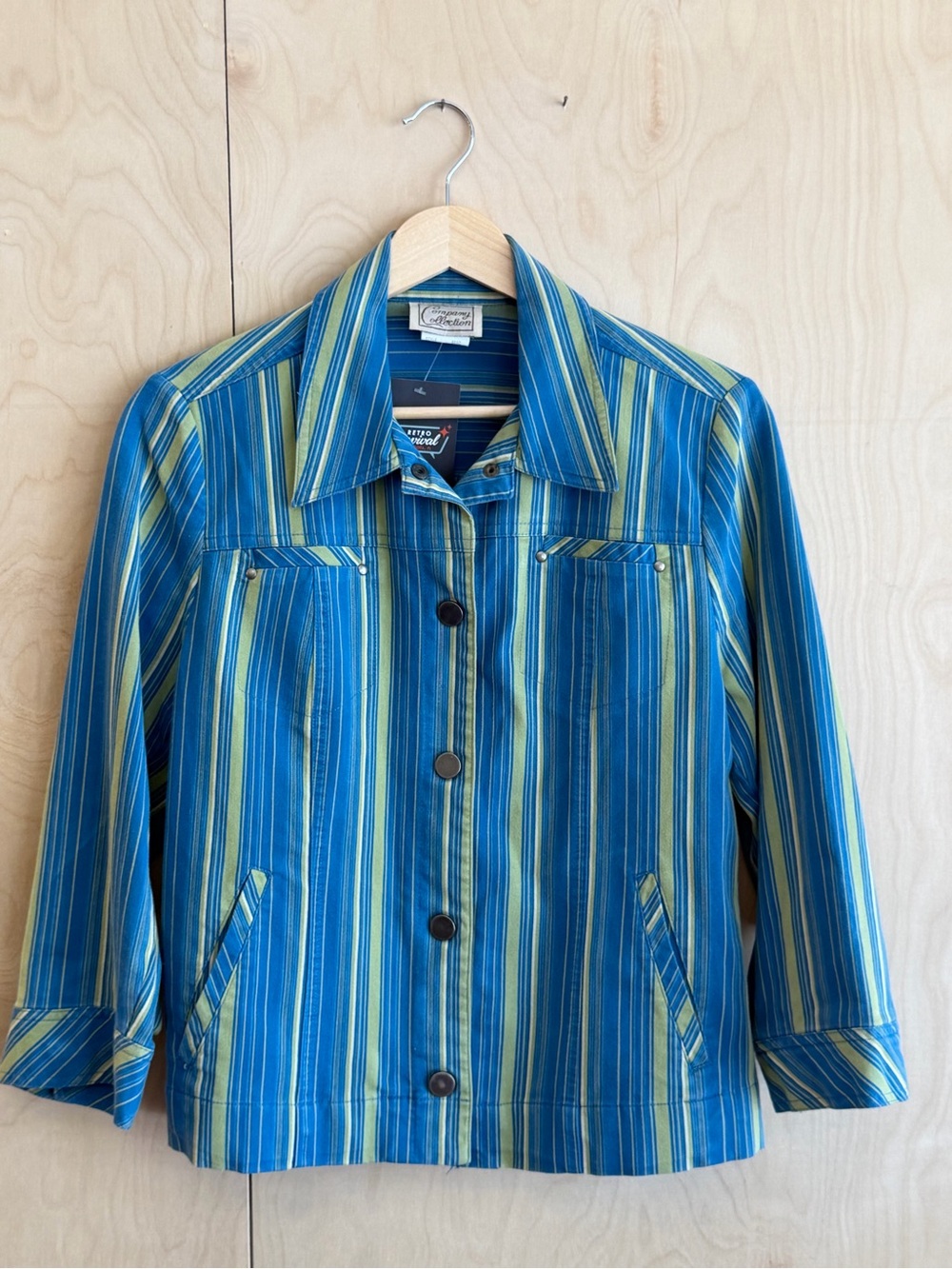 NY Collection Blue & Green Striped Jean Jacket